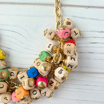 Lenora Dame Iconic Wooden Alphabet & Numbers Color Pop Charm Necklace