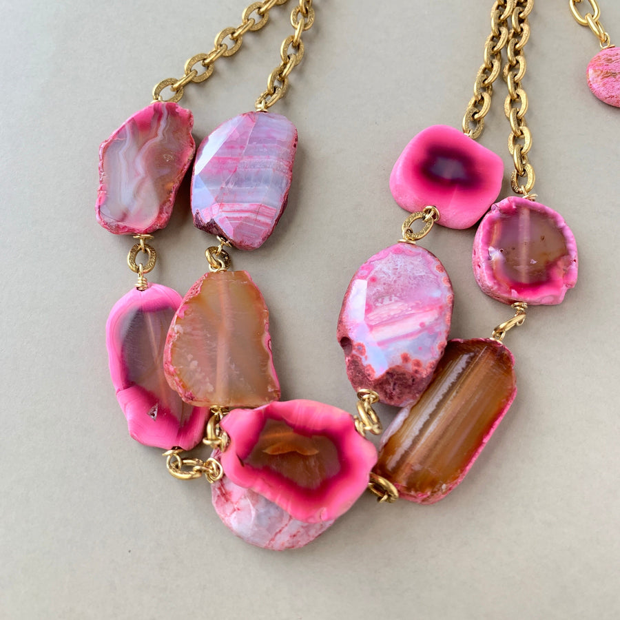 Lenora Dame Pink Agate Slice Necklace