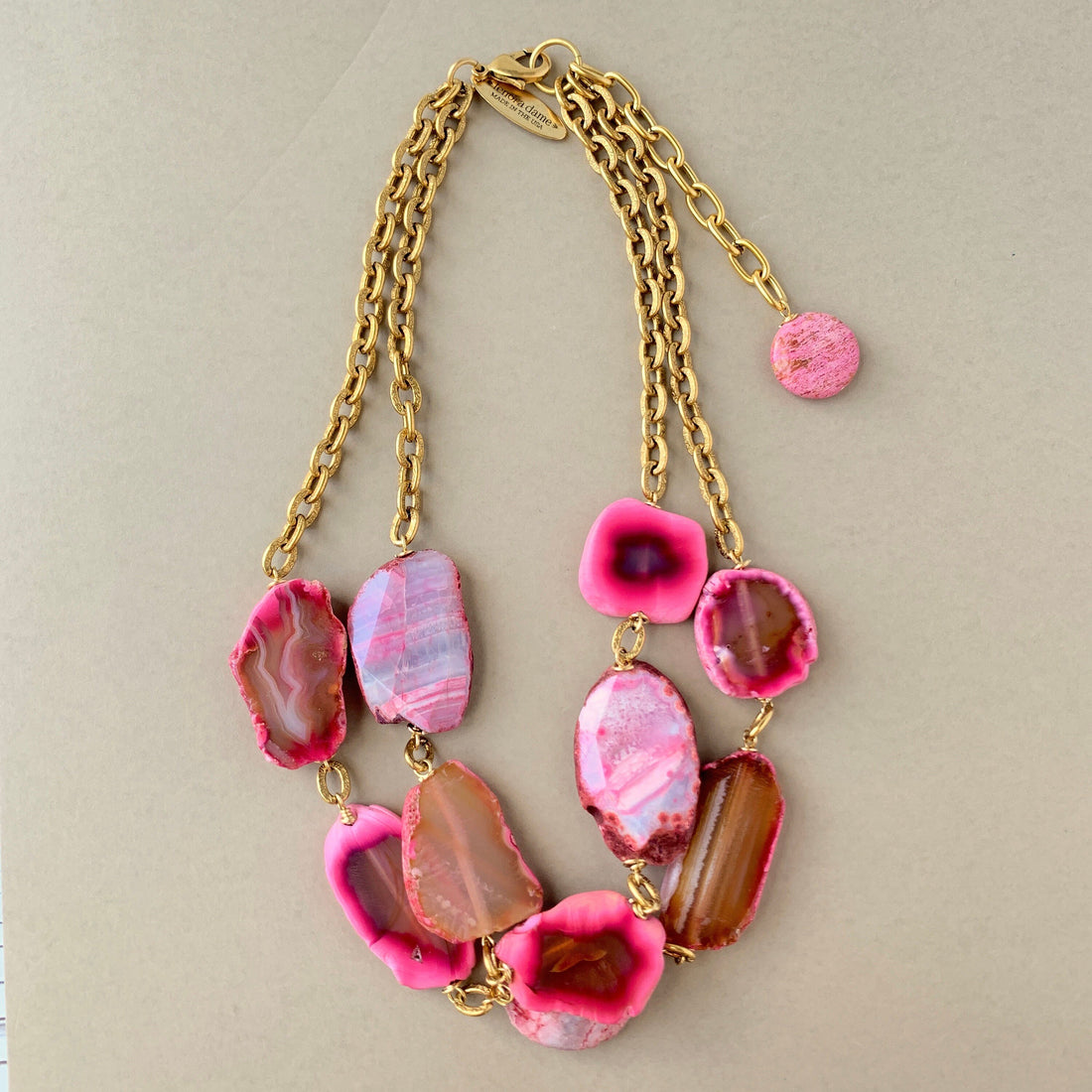 Lenora Dame Pink Agate Slice Necklace