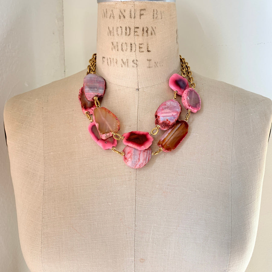 Lenora Dame Pink Agate Slice Necklace