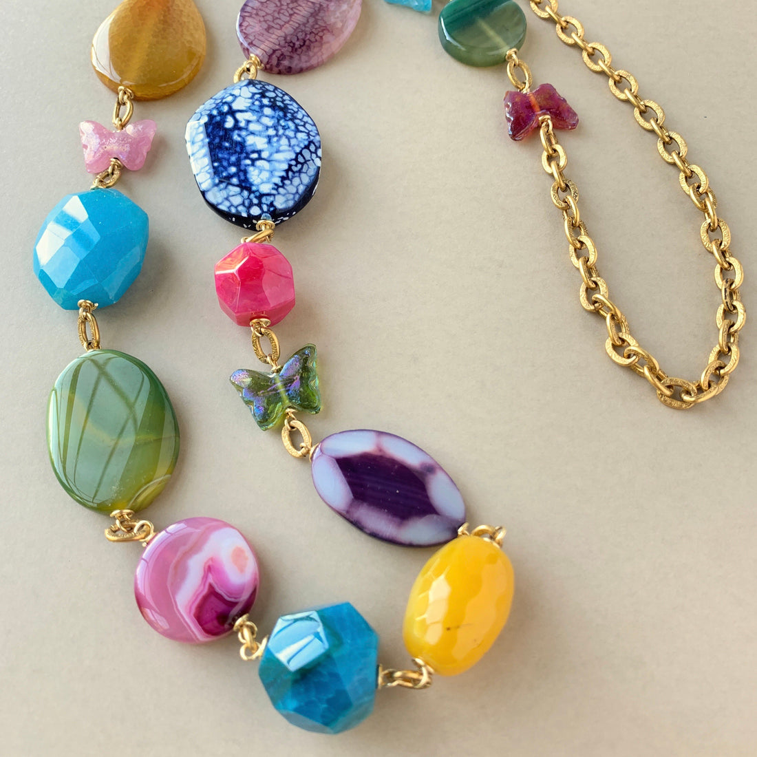 Lenora Dame Mariposa Colorful Agate Slice Long Necklace