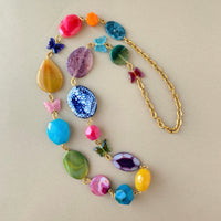 Lenora Dame Mariposa Colorful Agate Slice Long Necklace