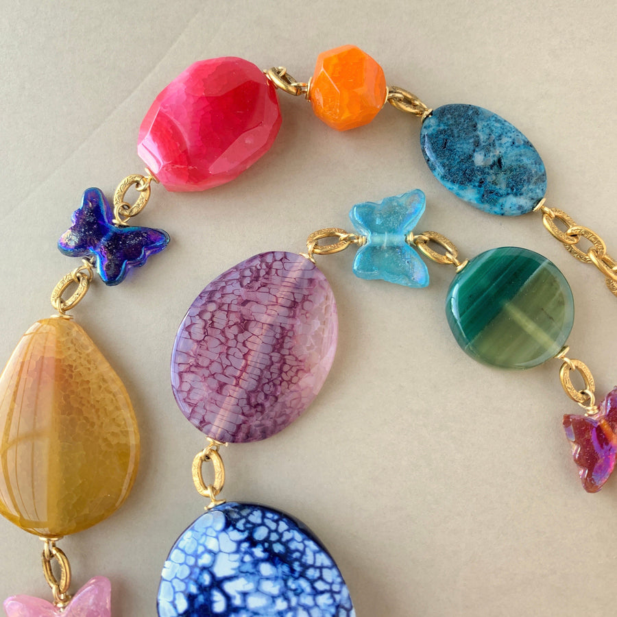 Lenora Dame Mariposa Colorful Agate Slice Long Necklace