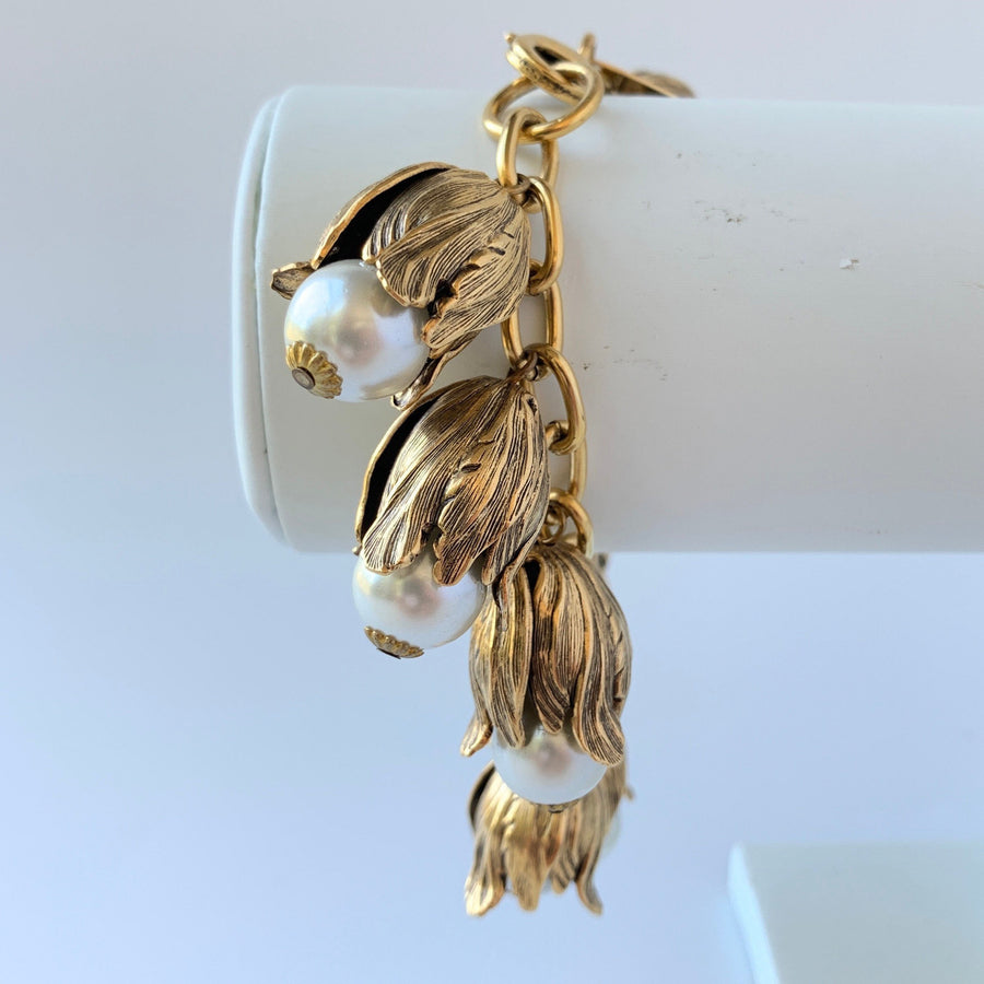 Lenora Dame Calla Lily Bead Cap Pearl Charm Bracelet