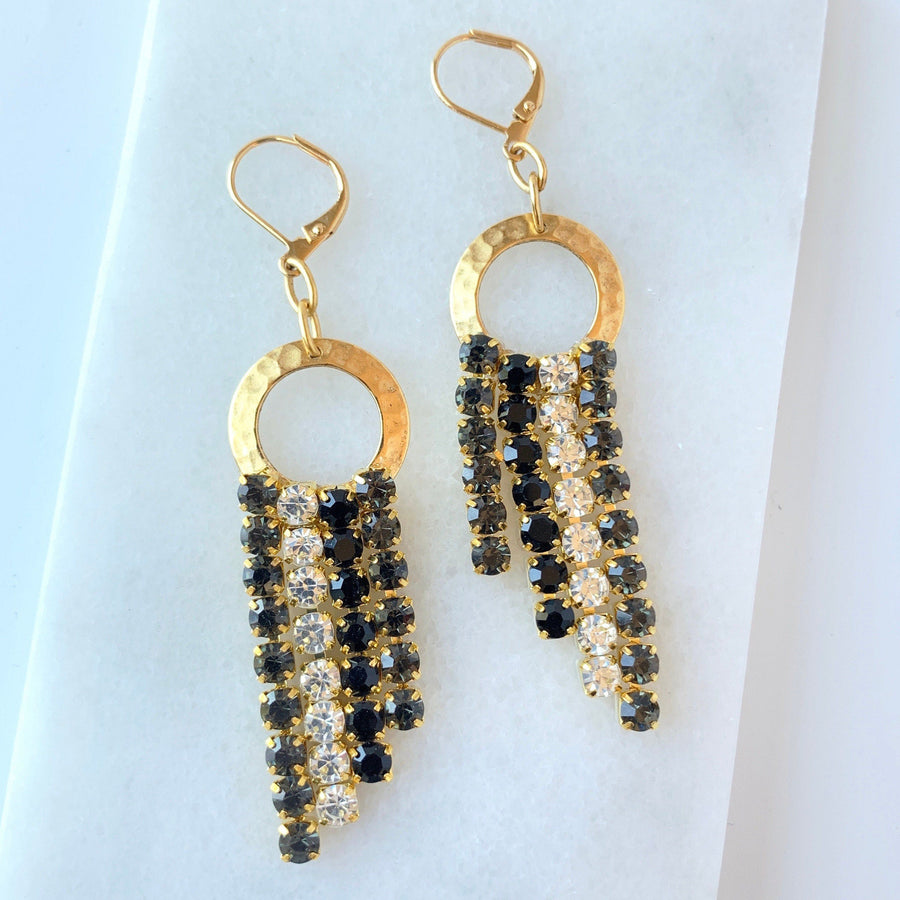 Lenora Dame Black Tie Affair Rhinestone Fringe Statement Earrings