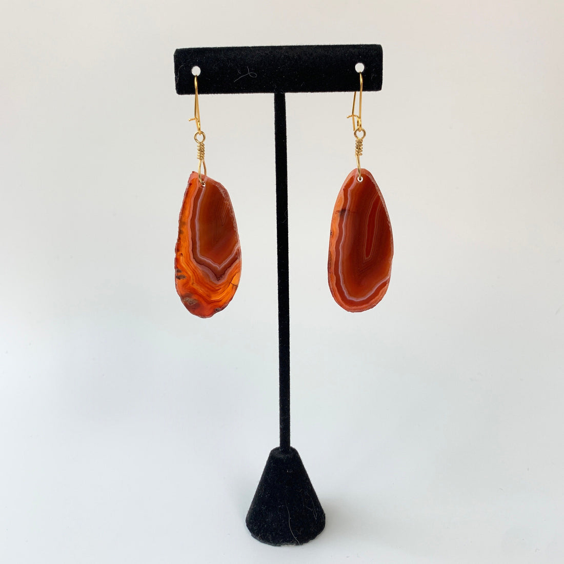 Lenora Dame Polished Agate Slice Drop Earrings in Rust