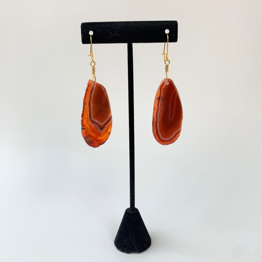 Lenora Dame Polished Agate Slice Drop Earrings in Rust