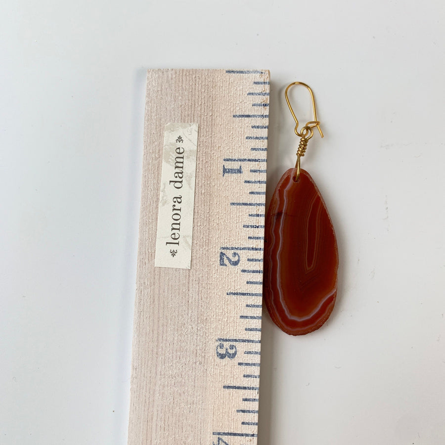 Lenora Dame Polished Agate Slice Drop Earrings in Rust