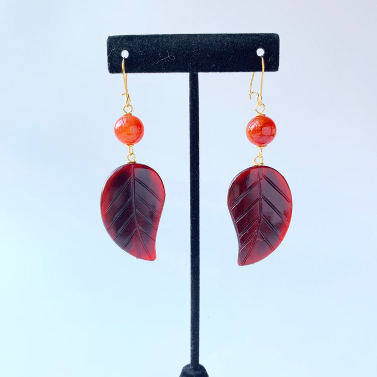 Lenora Dame Palm Leaf Autumn Earrings - One of a Kind