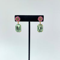 Lenora Dame Emerald Cut Rhinestone Holiday Earrings - 2 Color Choices