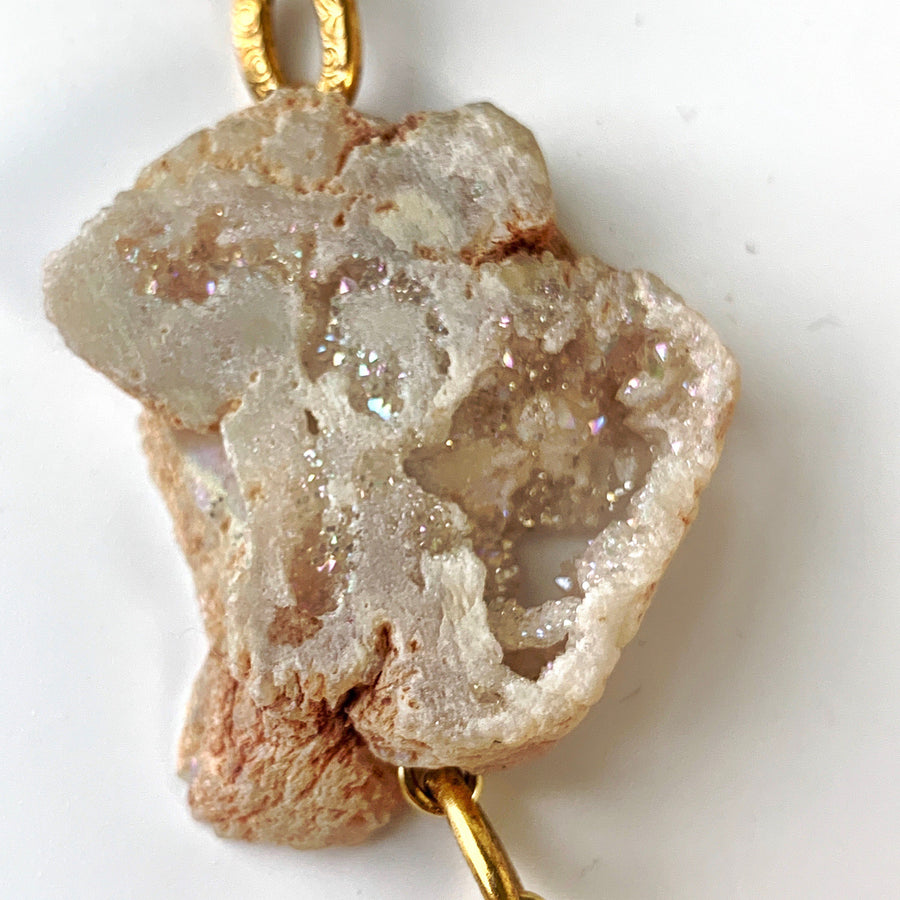 Lenora Dame White Druzy Agate Slice Long Statement Necklace