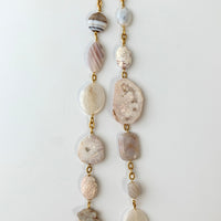 Lenora Dame White Druzy Agate Slice Long Statement Necklace