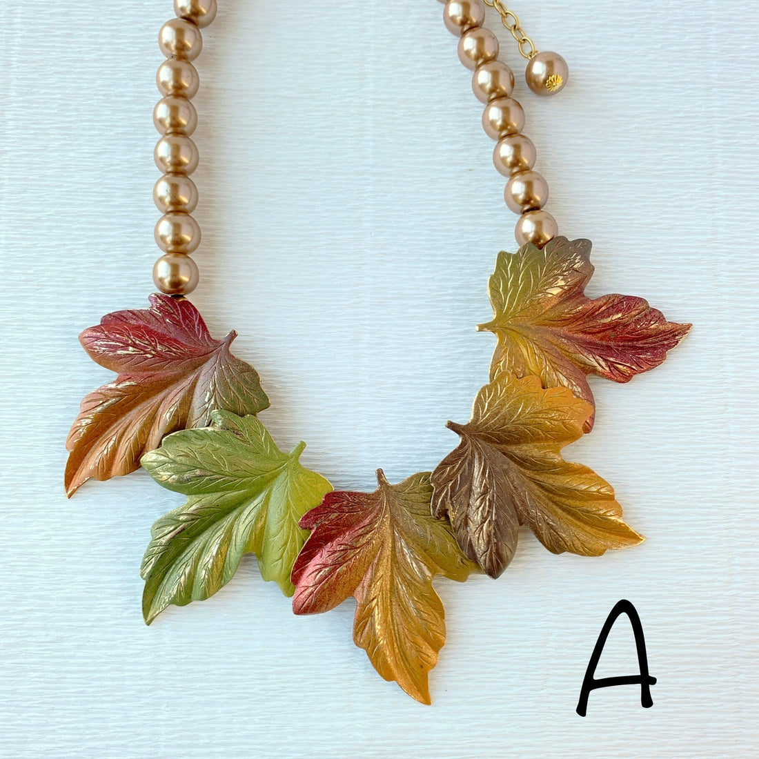 Lenora Dame Autumn Leaves Statement Necklace in Taupe - Fall Jewelry