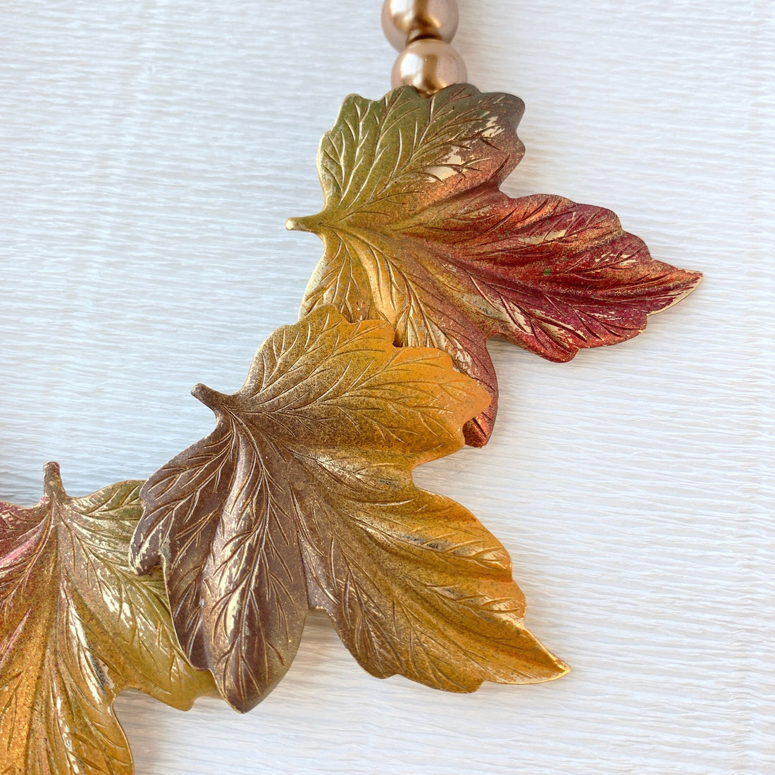 Lenora Dame Autumn Leaves Statement Necklace in Taupe - Fall Jewelry
