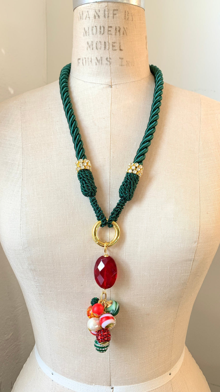 Lenora Dame Spruce Silk Cord Long Pendant Necklace