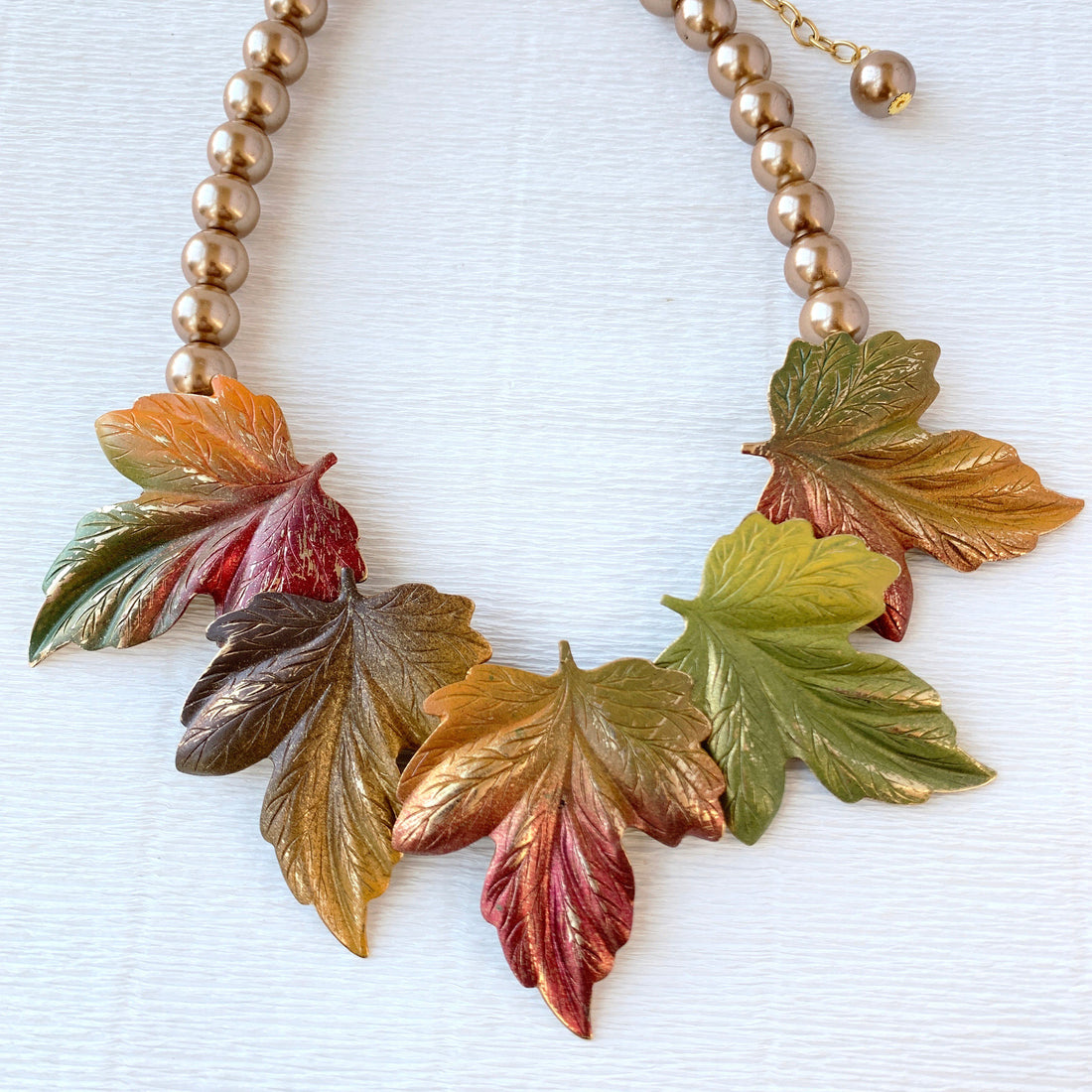 Lenora Dame Autumn Leaves Statement Necklace in Taupe - Fall Jewelry