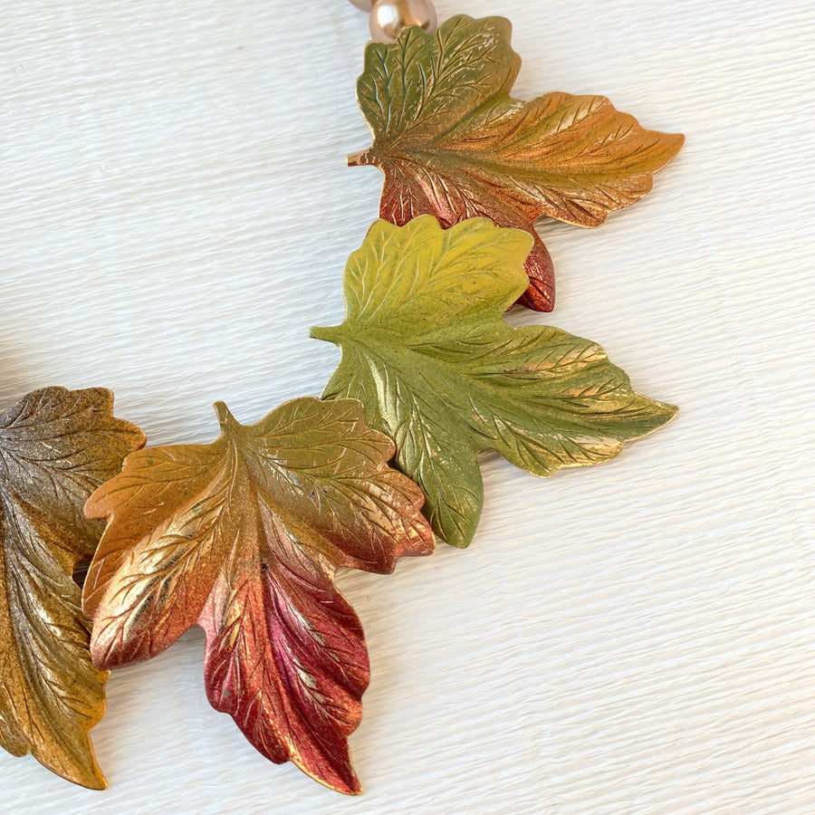 Lenora Dame Autumn Leaves Statement Necklace in Taupe - Fall Jewelry
