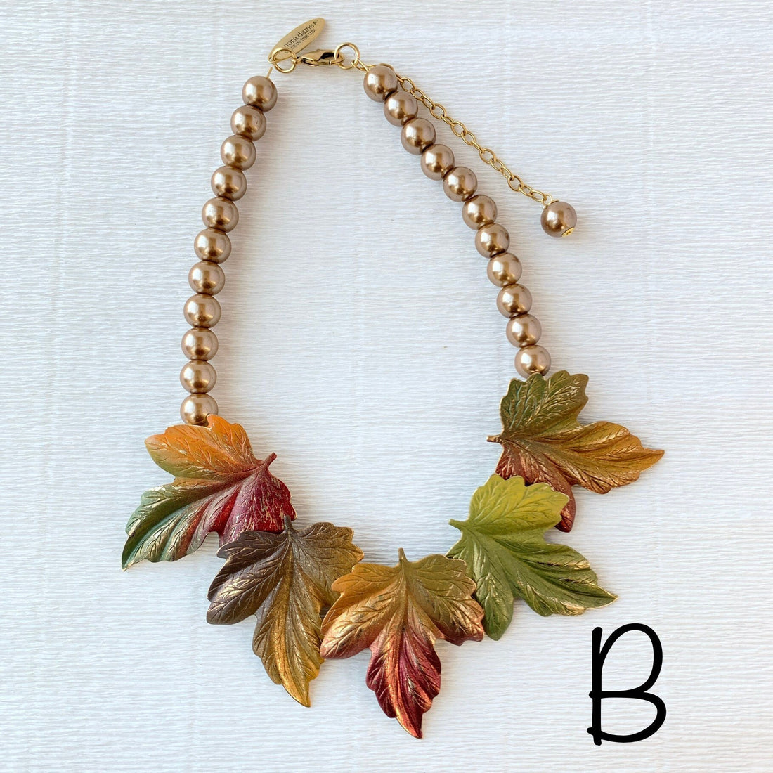 Lenora Dame Autumn Leaves Statement Necklace in Taupe - Fall Jewelry