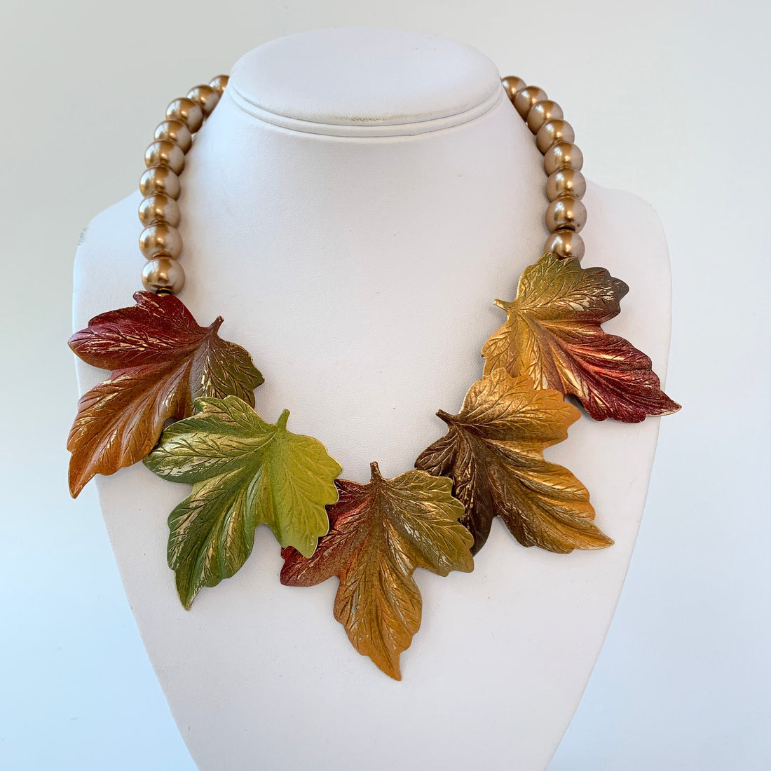 Lenora Dame Autumn Leaves Statement Necklace in Taupe - Fall Jewelry