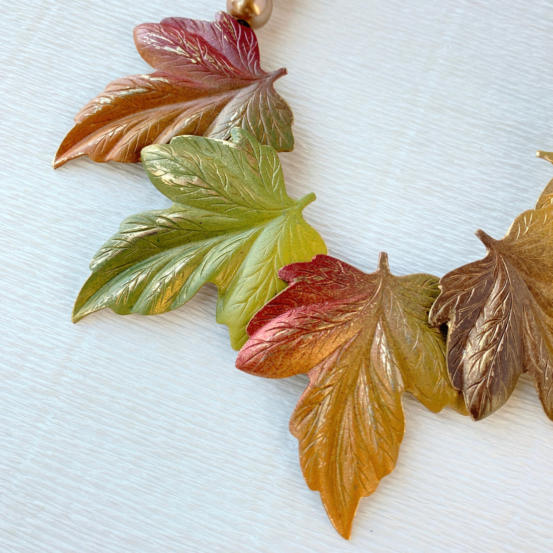 Lenora Dame Autumn Leaves Statement Necklace in Taupe - Fall Jewelry