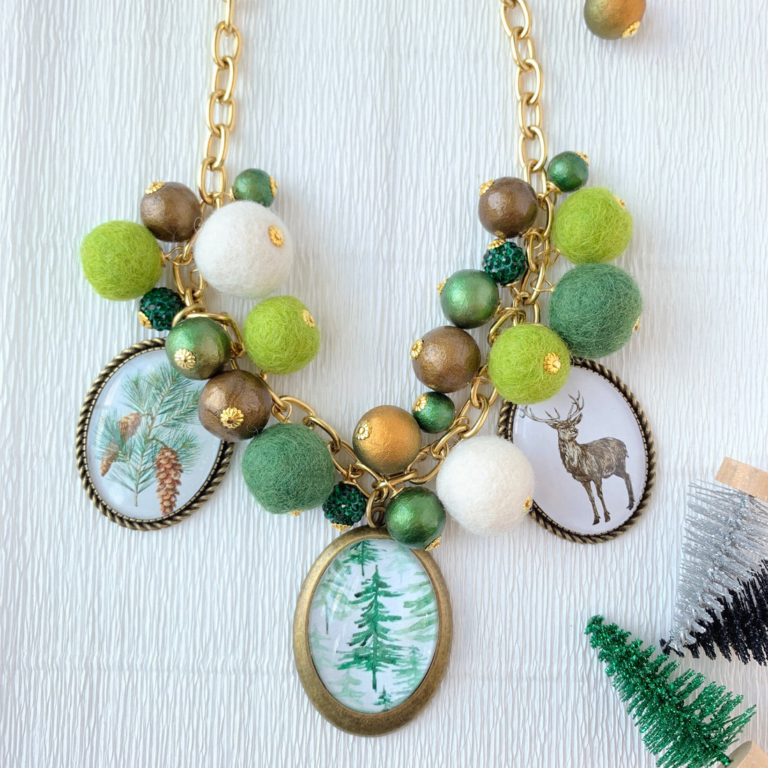 Lenora Dame Wintergreen Holiday Statement Necklace - One-of-a-Kind