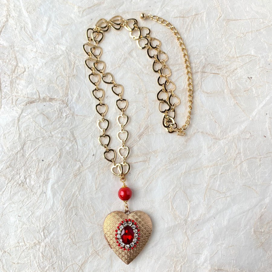 Lenora Dame Rhinestone Heart Locket Pendant Necklace for Valentine's Day