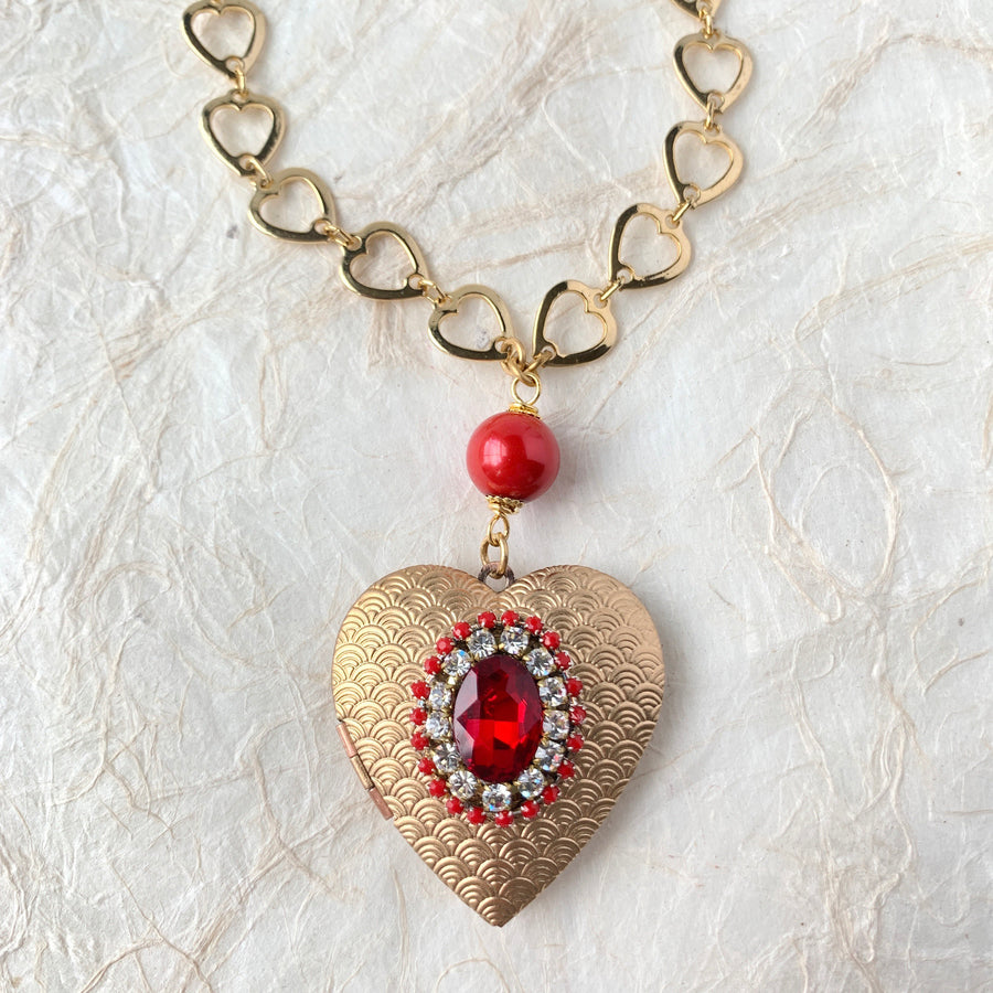 Lenora Dame Rhinestone Heart Locket Pendant Necklace for Valentine's Day