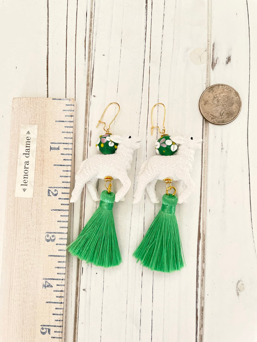 Lenora Dame Spring Lamb Tassel Earrings