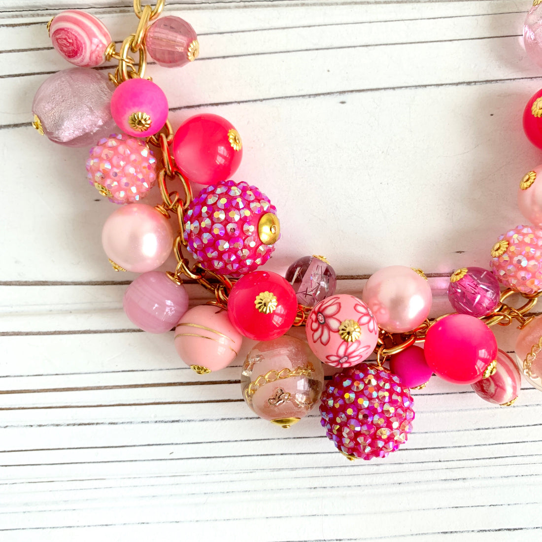 Long pink clearance beaded necklace