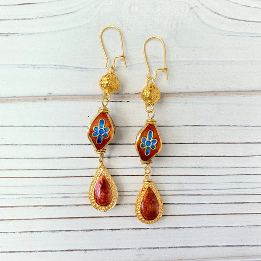 Lenora Dame Cloisonné Lantern Earrings - 2 Color Choices