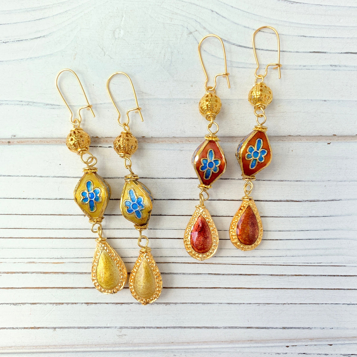 Lenora Dame Cloisonné Lantern Earrings - 2 Color Choices