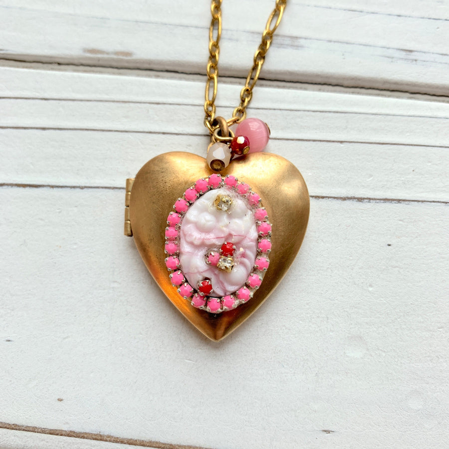 Cotton Candy Heart Locket Necklace - LAST ONE