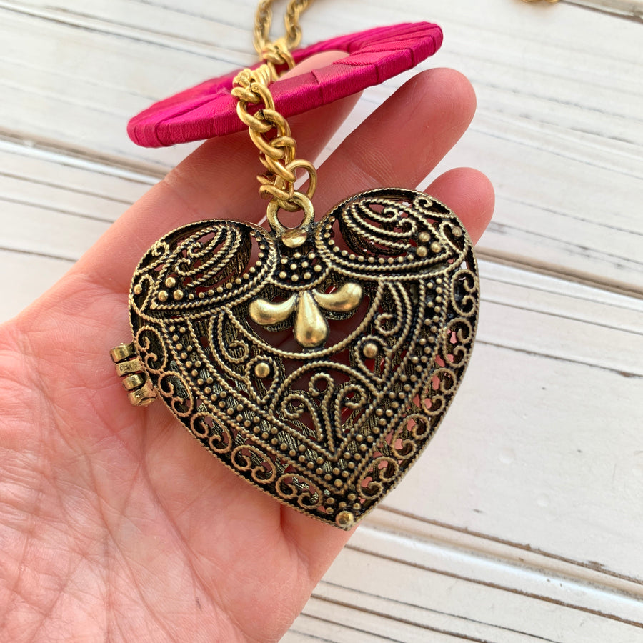 Lenora Dame Large Puffed Heart Locket Necklace