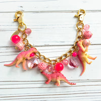 NEW DESIGN! Lenora Dame Pink Dinosaur Chain Bag Charm