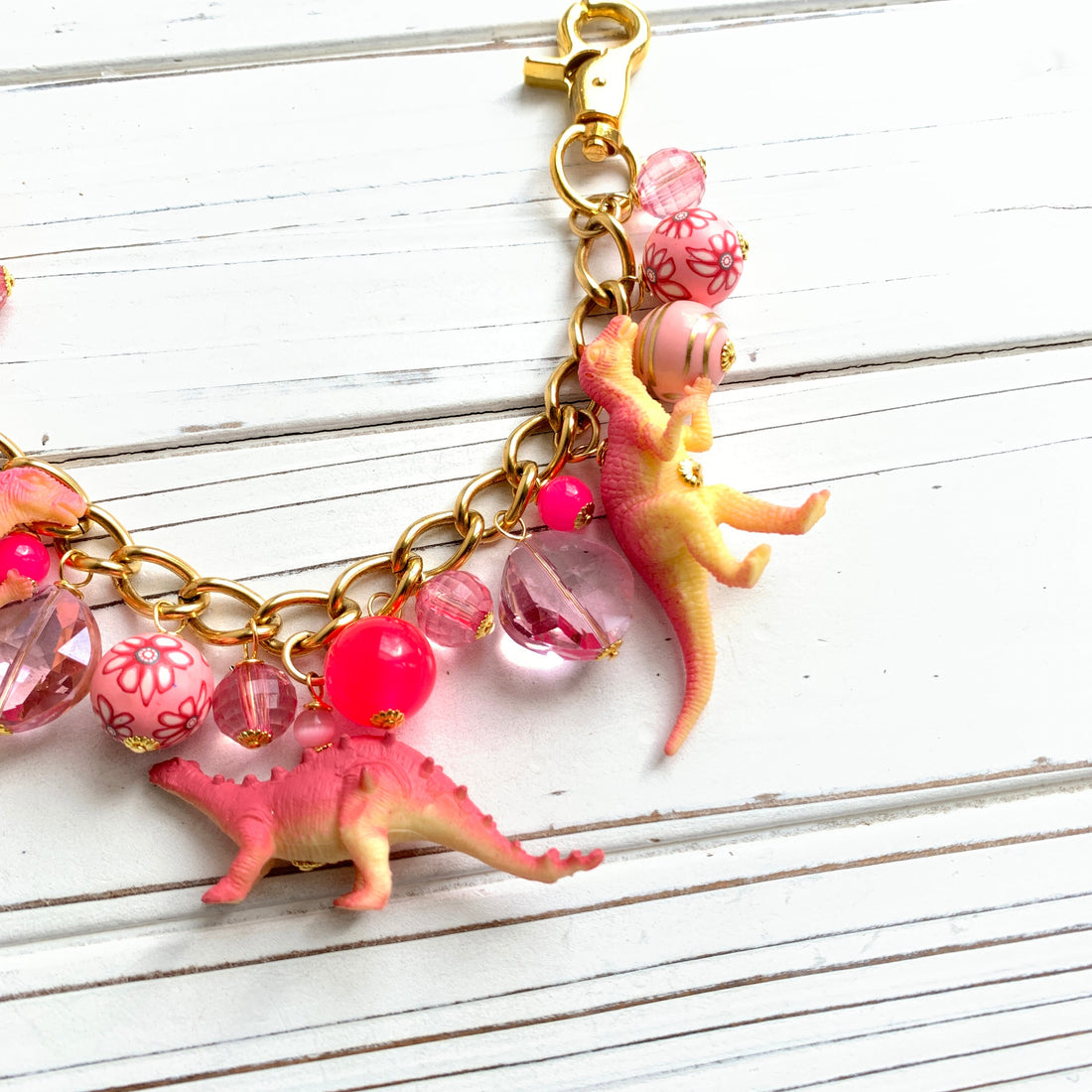 NEW DESIGN! Lenora Dame Pink Dinosaur Chain Bag Charm